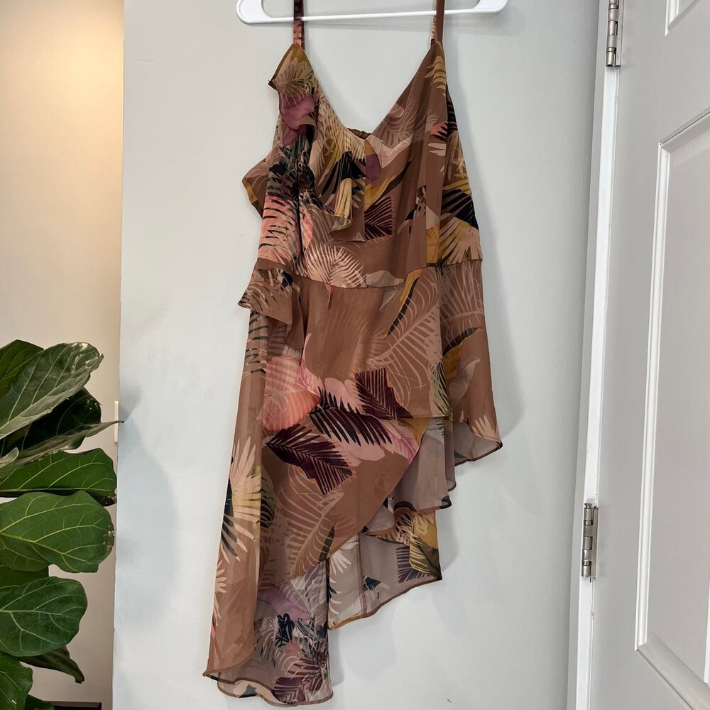 City Chic Brown Palm Leaves Sheer High-Low Top size XL - Picture 2 of 5